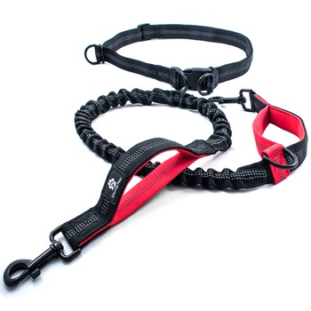 Lesa hands free cu amortizor Chunky Paw™ pentru caini de talie mare pentru alergare, jogging, plimbari, drumetii Negru cu Rosu Lesa hands free cu amortizor Chunky Paw™ pentru caini de talie mare pentru alergare, jogging, plimbari, drumetii Negru cu Rosu