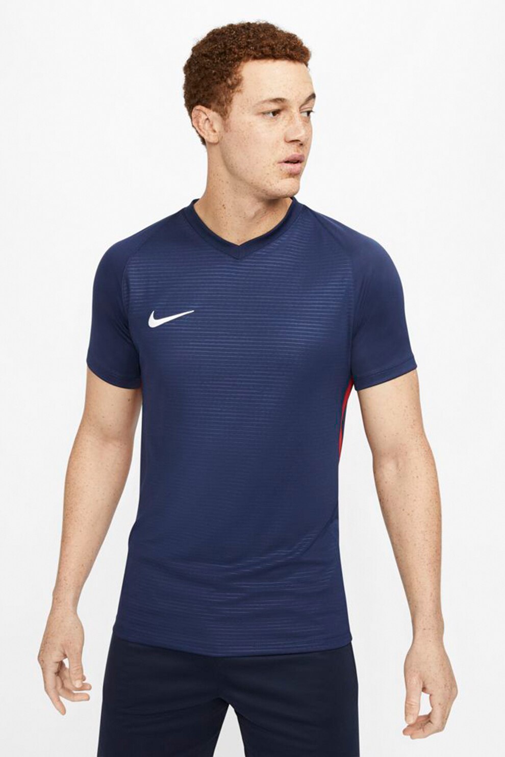 Nike, Tricou cu tehnologie Dri-Fit pentru fotbal Tempo Prem, Bleumarin/Alb/Rosu
