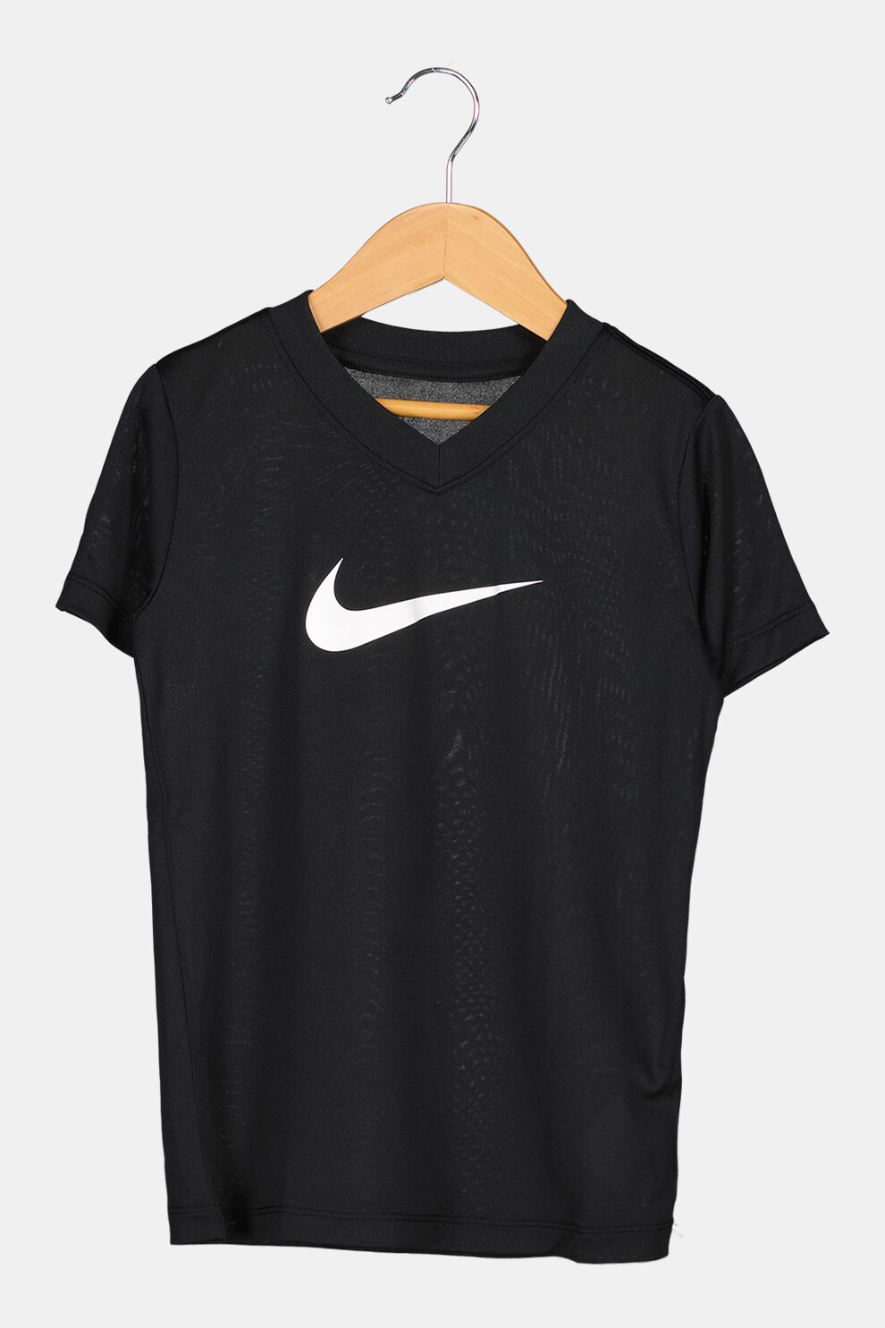 Nike, Tricou cu imprimeu logo si decolteu in V Swoosh, Negru/Alb