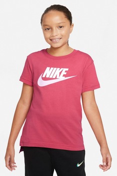Nike - Basic Futura logómintás póló aszimmetrikus alsó szegéllyel, Élénk rózsaszín