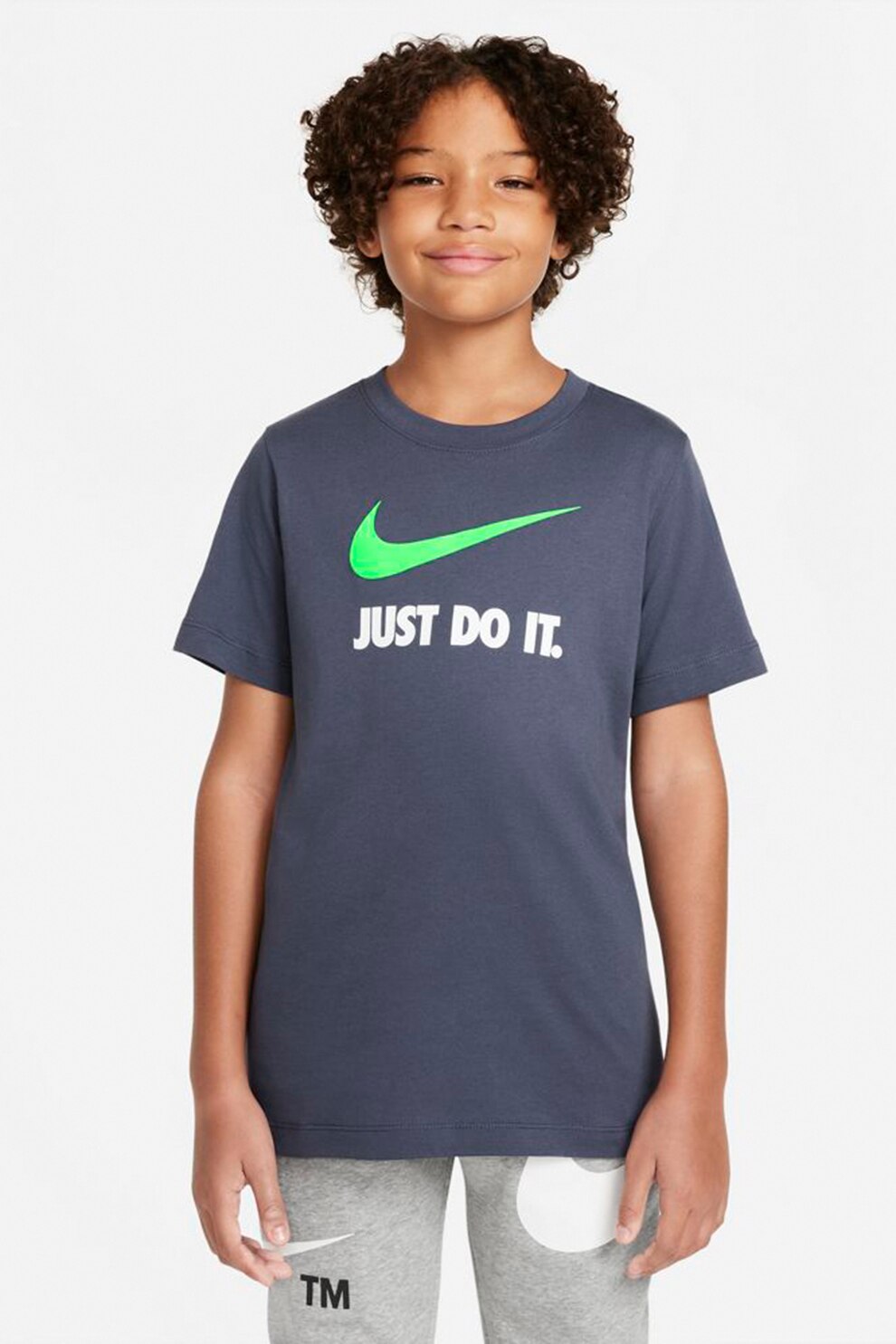 Nike, Tricou cu decolteu la baza gatului si imprimeu Swoosh, Albastru prafuit