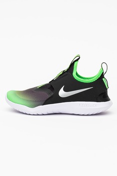 Nike, Pantofi sport slip-on cu garnituri de piele Flex Runner, Negru/Verde inchis Nike, Pantofi sport slip-on cu garnituri de piele Flex Runner, Negru/Verde inchis