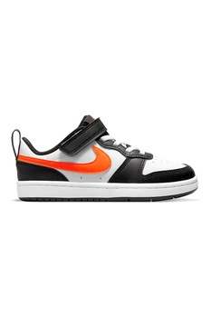 Nike, Pantofi sport cu insertii de piele Court Borough Low 2, Alb/Negru/Portocaliu Nike, Pantofi sport cu insertii de piele Court Borough Low 2, Alb/Negru/Portocaliu