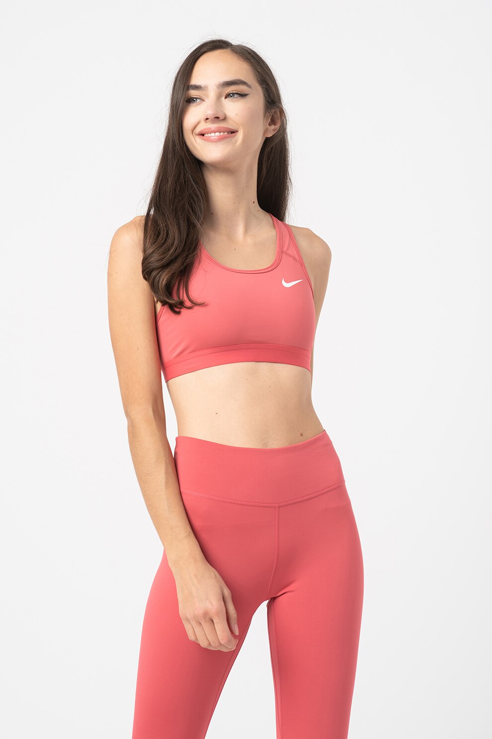 Nike, Bustiera cu suport mediu pentru antrenament Swoosh, Roz deschis