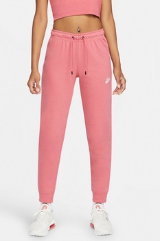 Nike, Pantaloni sport slim fit cu snur in talie Essential, Roz/Alb Nike, Pantaloni sport slim fit cu snur in talie Essential, Roz/Alb