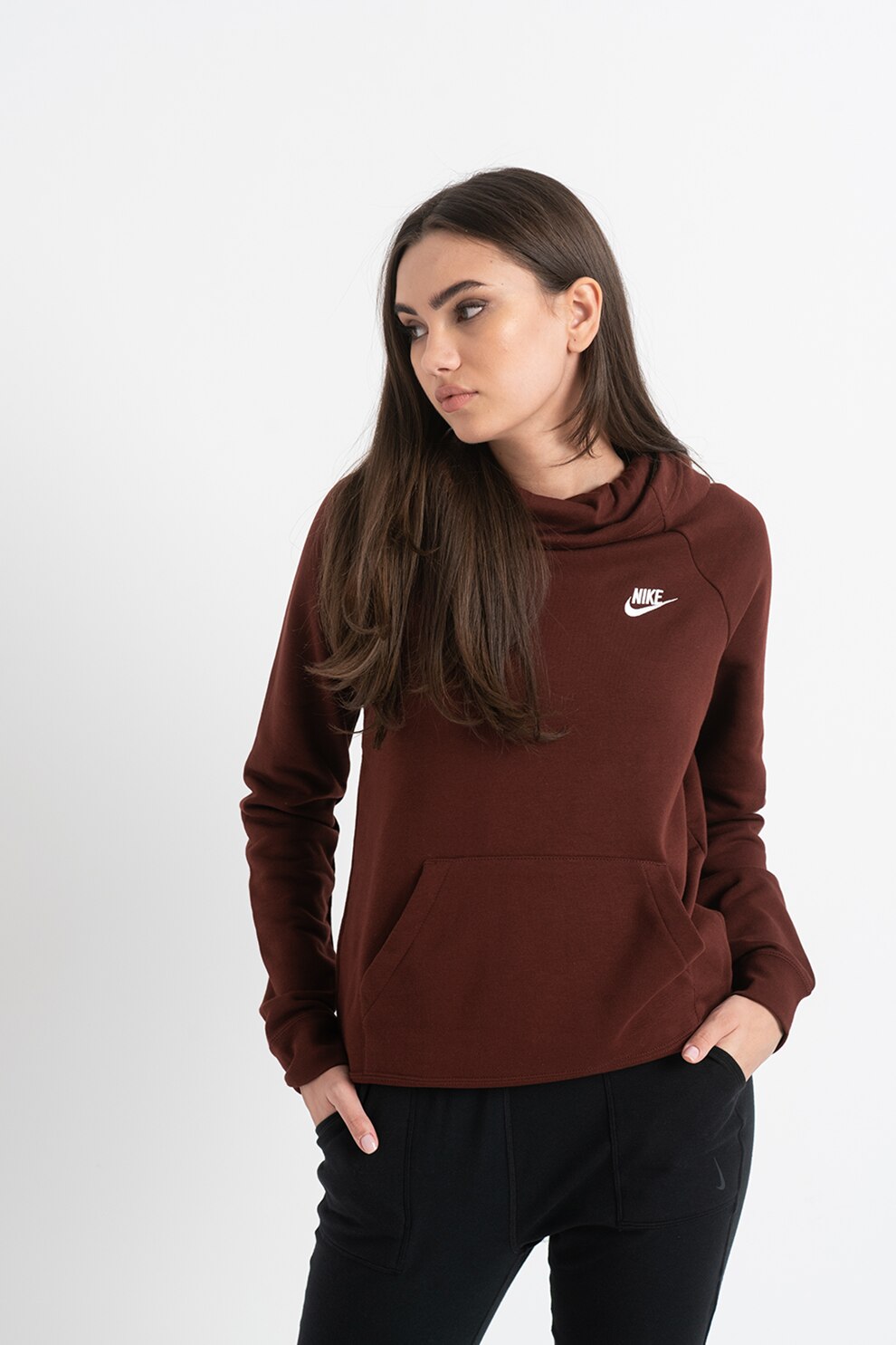 Nike, Hanorac cu maneci raglan si buzunar kangaroo Sportswear Essentials, Coniac