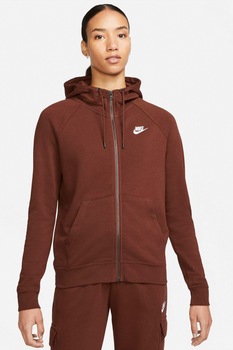 Nike, Hanorac cu fermoar si maneci raglan Essential, Maro coniac/Alb Nike, Hanorac cu fermoar si maneci raglan Essential, Maro coniac/Alb