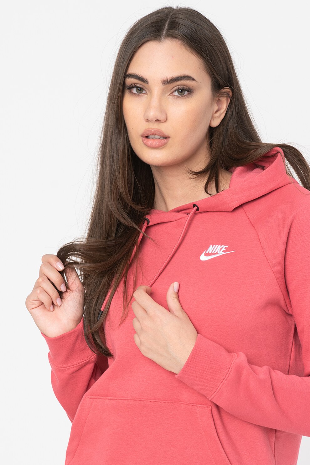 Nike, Hanorac cu maneci raglan si buzunar kangaroo Essentials, Roz inchis