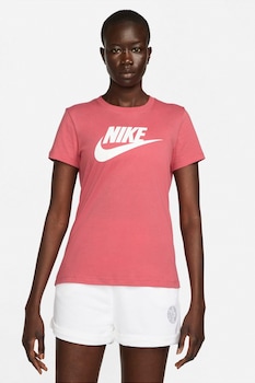 Nike - Тениска Essential Icon Futur с лого, Розово-оранжев / Бял