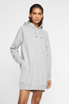 Nike, Rochie tip hanorac din jerseu Essential, Gri melange/ Alb Nike, Rochie tip hanorac din jerseu Essential, Gri melange/ Alb