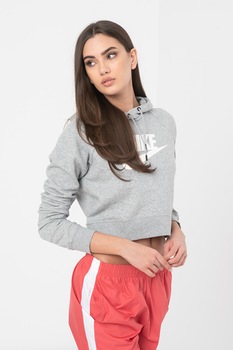 Nike, Hanorac crop cu logo Essential, Gri cenusa Nike, Hanorac crop cu logo Essential, Gri cenusa