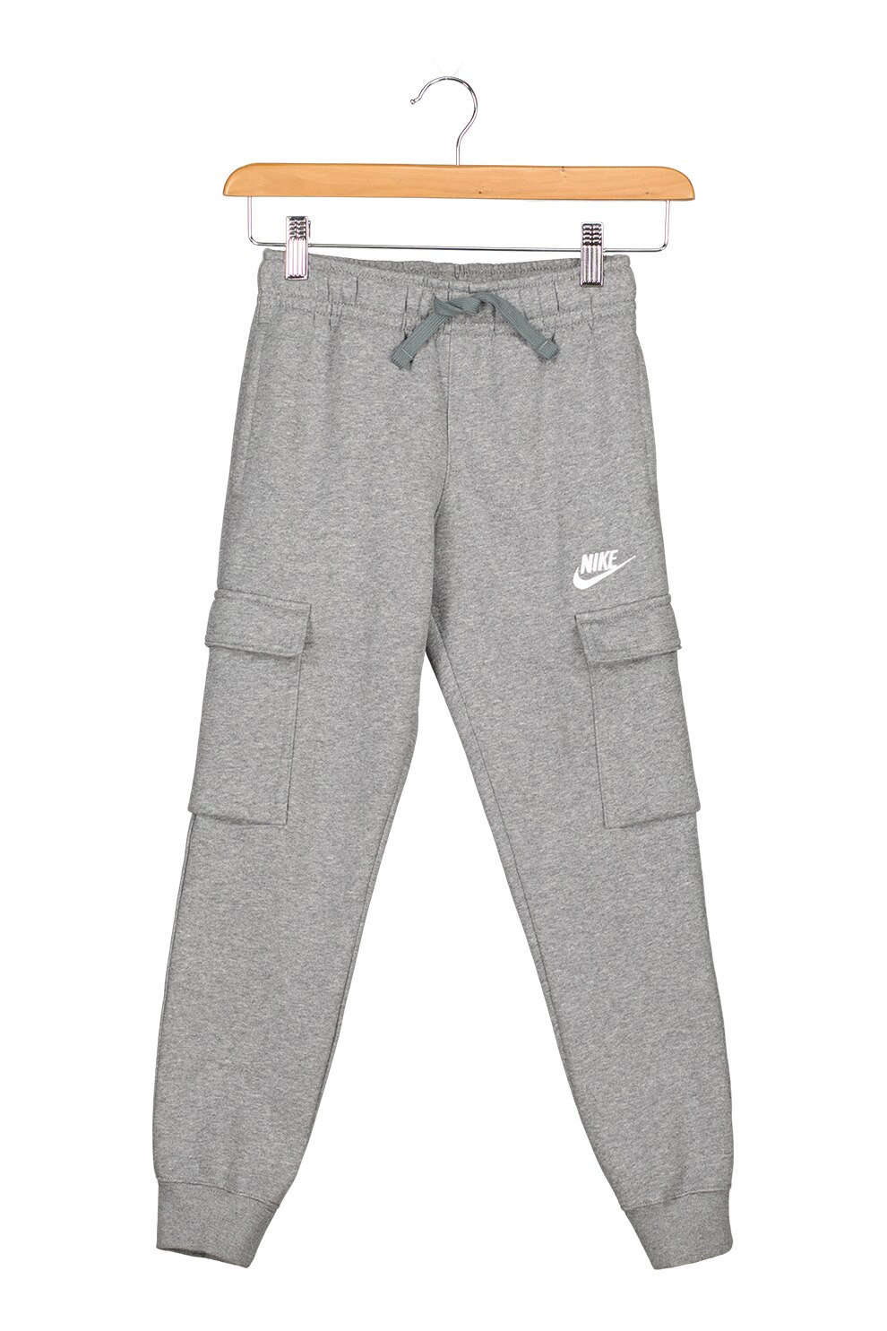 Nike, Pantaloni sport cargo cu snur Club, Gri melange