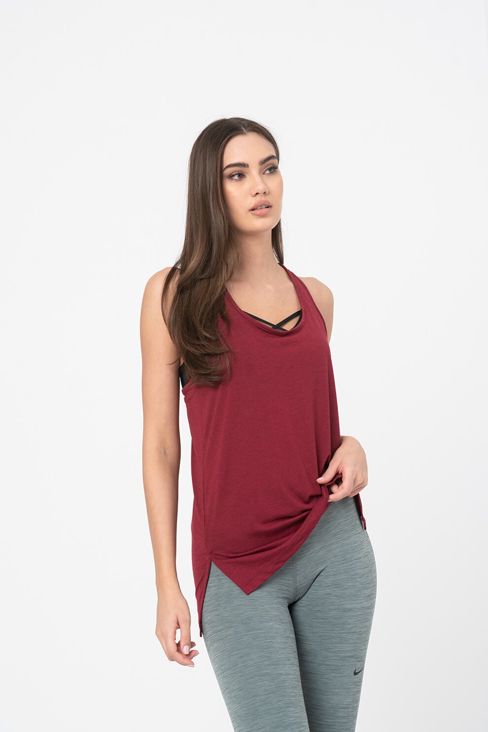 Nike, Top cu tehnologie Dri-Fit si spate decupat, pentru yoga Layer, Visiniu