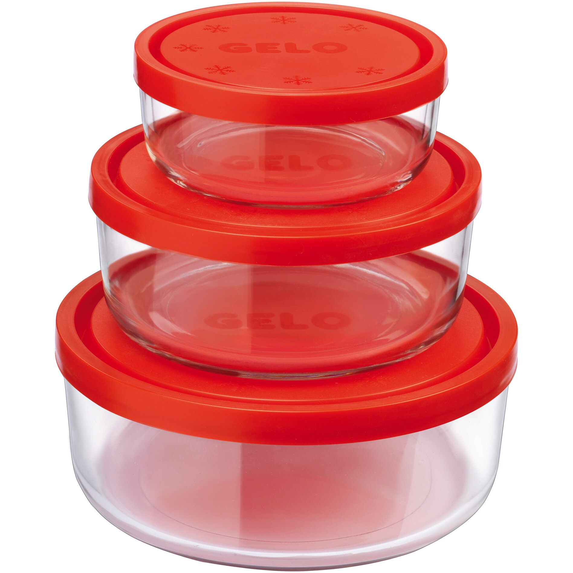 Set 3 caserole rotunde Bormioli Gelo, rosu, 340 ml / 740 ml / 1250 ml