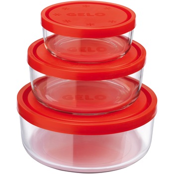 Set 3 caserole rotunde Bormioli Gelo, rosu, 340 ml / 740 ml / 1250 ml Set 3 caserole rotunde Bormioli Gelo, rosu, 340 ml / 740 ml / 1250 ml