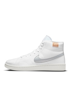 Nike, Pantofi sport mid-hi de piele Court Royale 2, Alb/Argintiu, 36.5 Nike, Pantofi sport mid-hi de piele Court Royale 2, Alb/Argintiu, 36.5