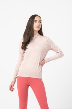Nike, Bluza cu fenta cu fermoar si tehnologie Dri-Fit, pentru alergare, Roz pal Nike, Bluza cu fenta cu fermoar si tehnologie Dri-Fit, pentru alergare, Roz pal