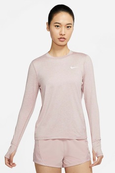 Nike, Bluza cu fenta pentru degetul mare, pentru alergare Element, Roz deschis melange Nike, Bluza cu fenta pentru degetul mare, pentru alergare Element, Roz deschis melange