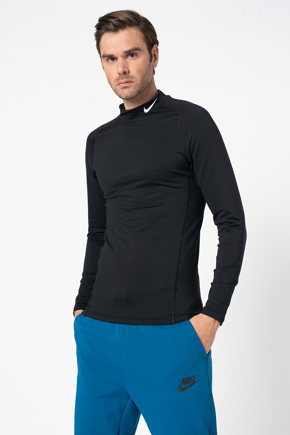 Nike, Bluza cu tehnologie Dri-Fit, pentru antrenamet Pro Warm, Negru, 2XL