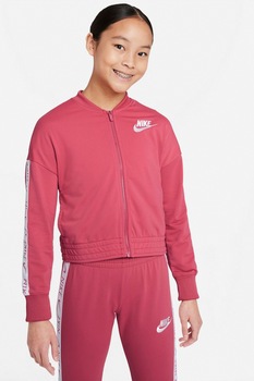 Nike, Trening cu benzi laterale cu imprimeu logo si fermoar, Roz aprins/Alb Nike, Trening cu benzi laterale cu imprimeu logo si fermoar, Roz aprins/Alb