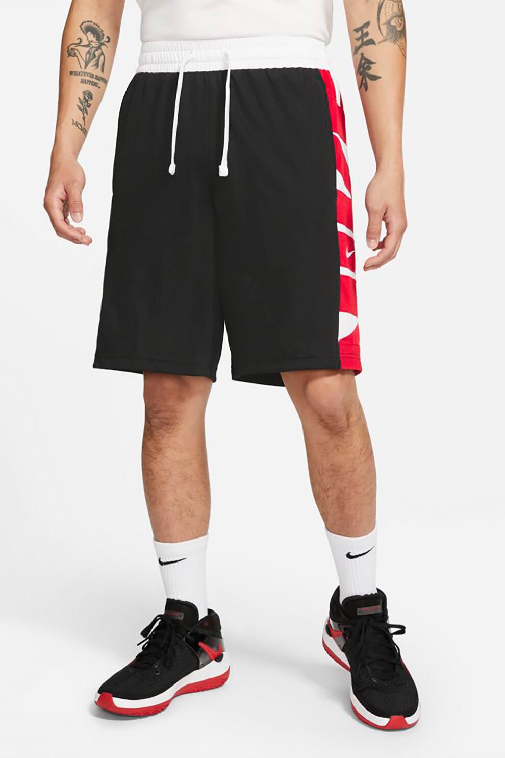 Nike, Bermude cu logo, pentru baschet Strating, Negru/Alb/Rosu