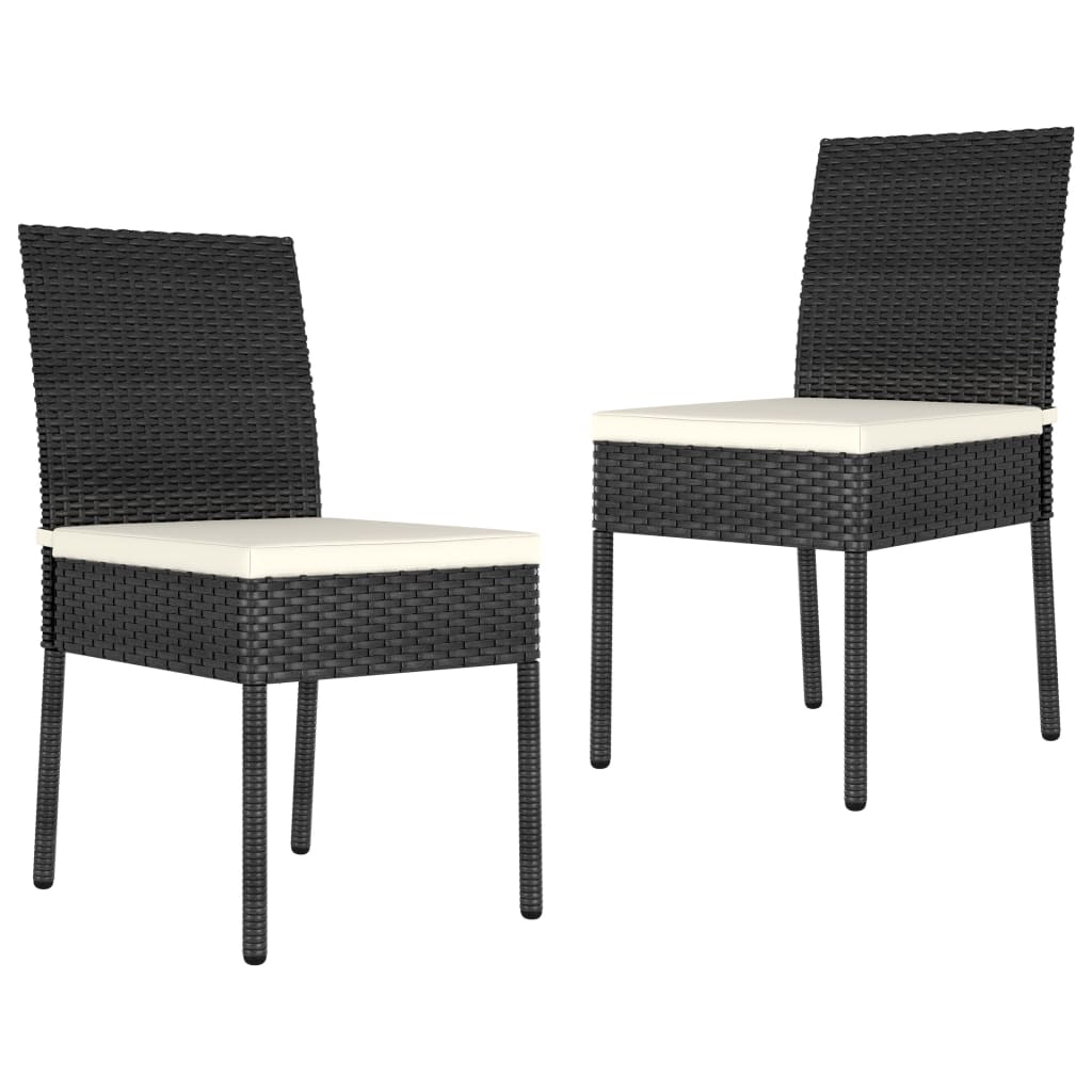 Set de 2 scaune de bucatarie cu perne, vidaXL, Poliratan, 57 x 44 x 88 cm, Negru/Perne crem
