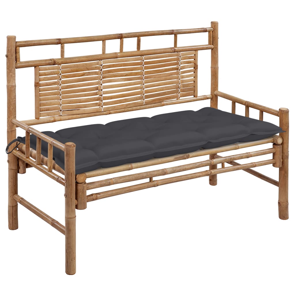 Banca de gradina din bambus cu spatar cu perna vidaXL, Bambus, 120 x 55 x 90 cm, perna 7 cm, Maro/Antracit