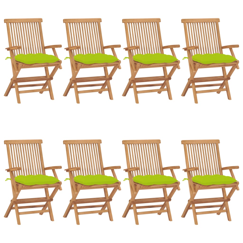 Set Scaune de gradina cu perne verde aprins, 8 buc, lemn masiv tec 3072915