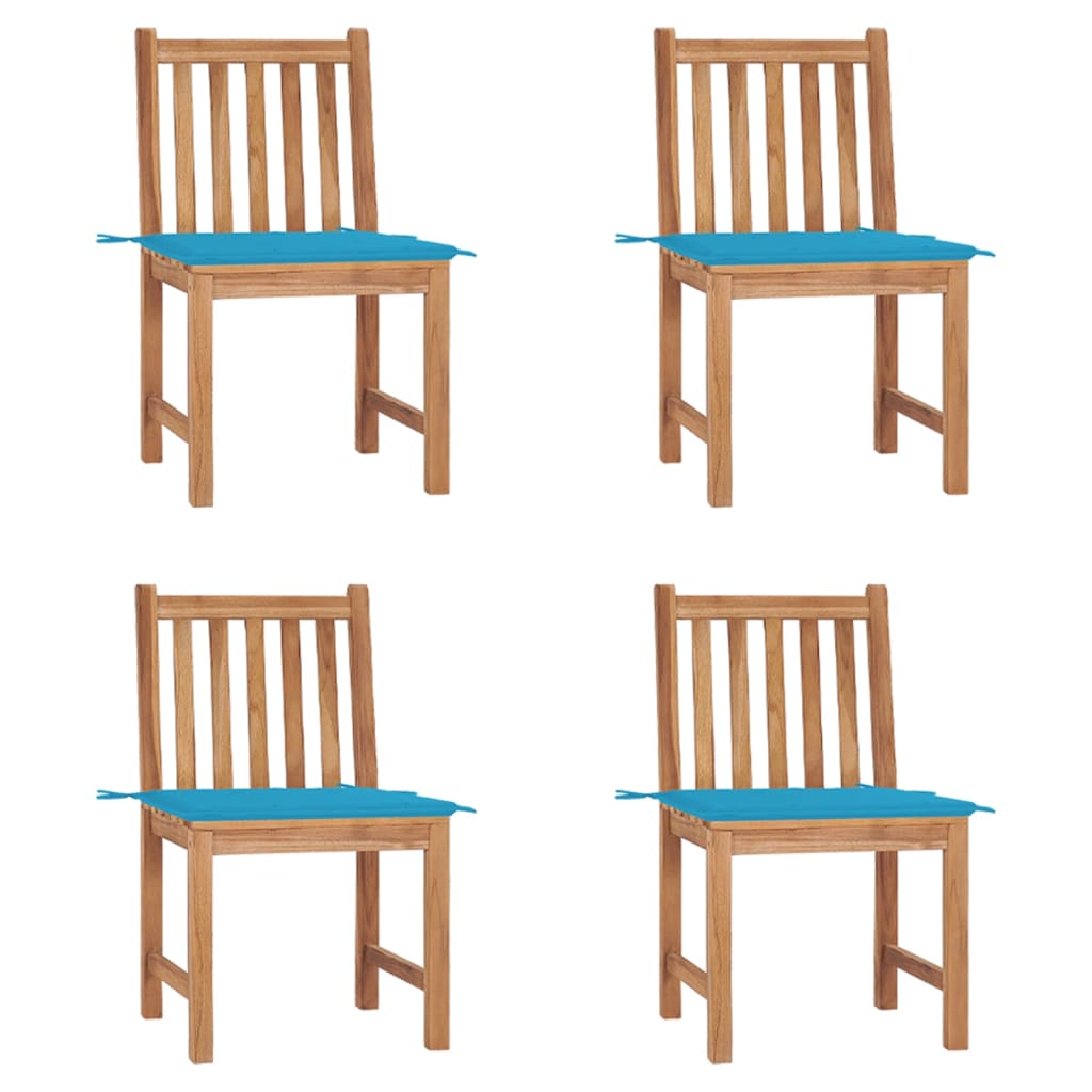 Set Scaune de gradina, 4 buc maro/ Albastru, cu perne, lemn masiv de tec 3073092