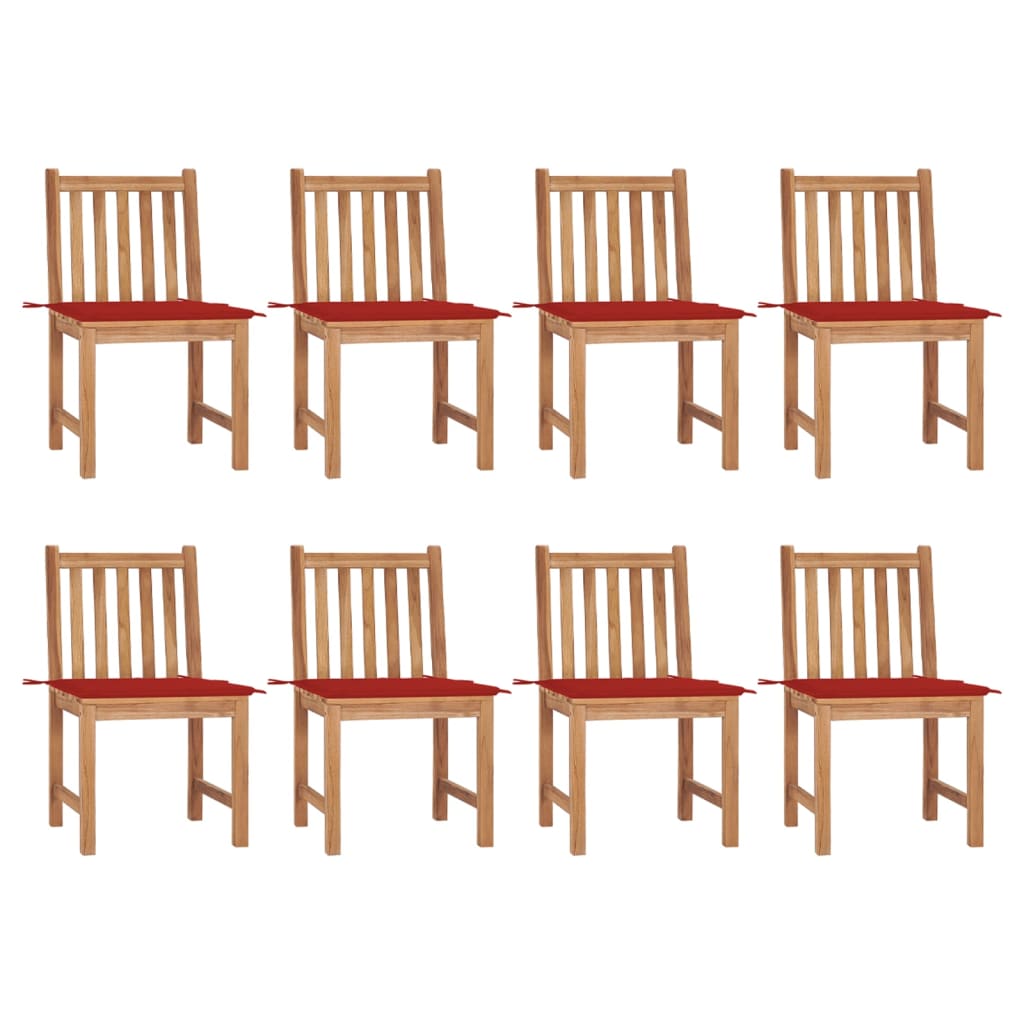 Set Scaune de gradina cu perne, 8 buc maro/ Rosu, lemn masiv de tec 3073148