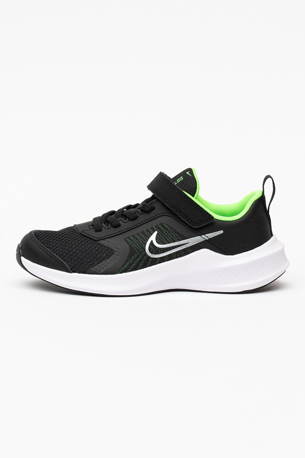 Nike, Pantofi cu velcro, pentru antrenament Downshifter 11, Negru/Verde electric