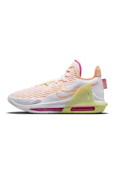Nike, Pantofi cu aspect colorblock, pentru baschet Lebron Witness VI, Alb/Roz piersica/Verde pal Nike, Pantofi cu aspect colorblock, pentru baschet Lebron Witness VI, Alb/Roz piersica/Verde pal
