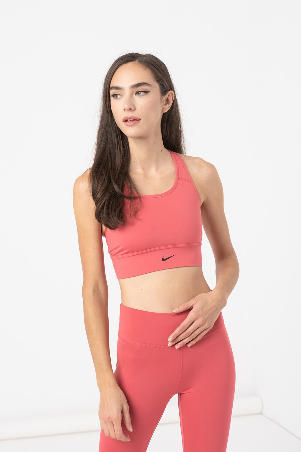 Nike, Bustiera cu logo pentru fitness Dri Fit, Roz