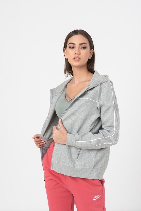 Nike, Hanorac cu fermoar si buzunare laterale Millennium Sportswear, Gri deschis melange
