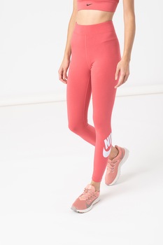 Nike, Colanti cu logo si talie inalta pentru fitness, Roz/Alb Nike, Colanti cu logo si talie inalta pentru fitness, Roz/Alb