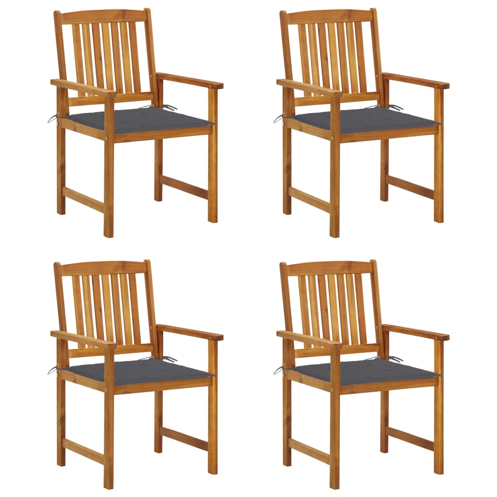 Set de 4 scaune de regizor, cu perne, vidaXL, Lemn de acacia, 61 x 57 x 92 cm, 4 cm, Maro