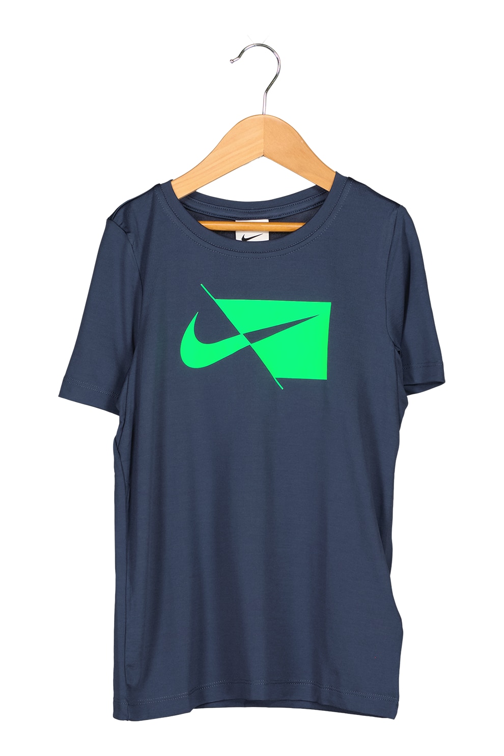 Nike, Tricou cu tehnologie Dri-Fit si imprimeu logo, Albastru prafuit