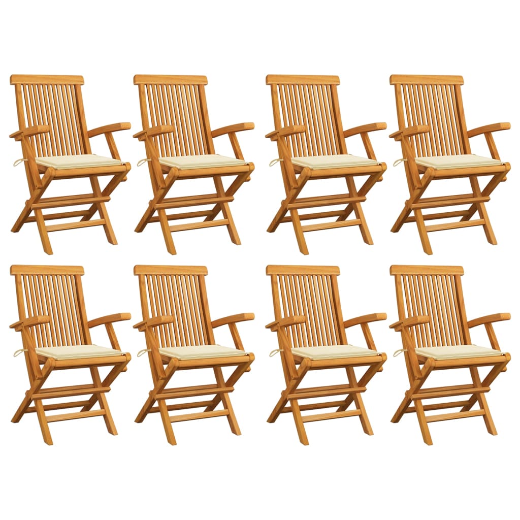 Set Scaune de gradina cu perne crem, 8 buc, lemn masiv de tec 3072891