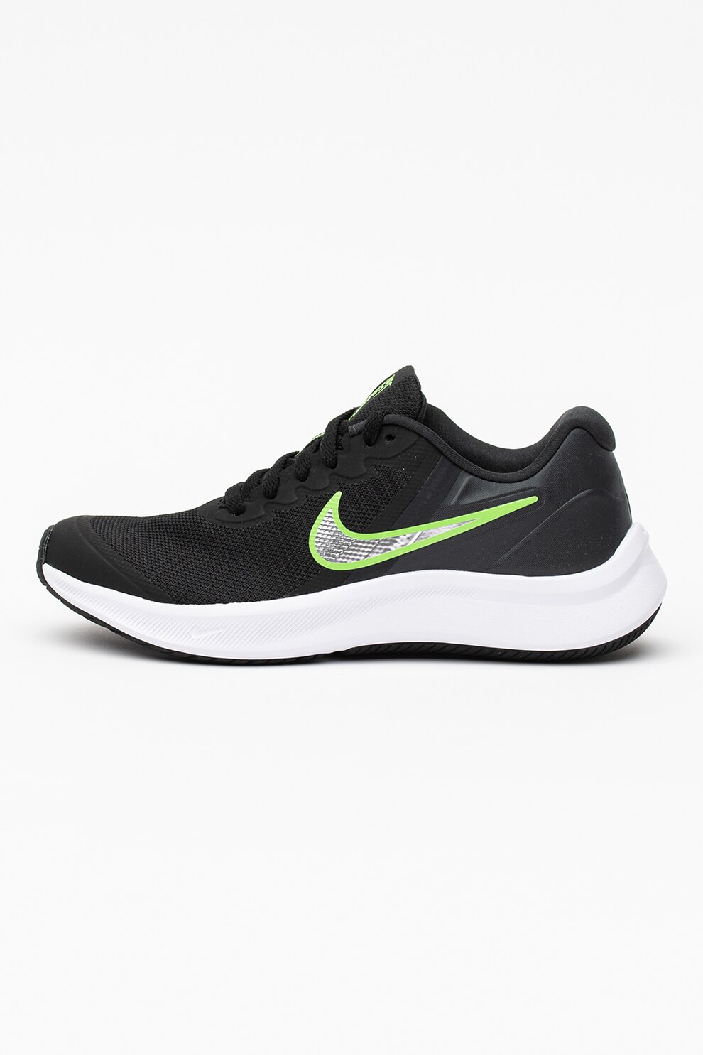 Nike, Pantofi pentru alergare cu logo Star Runner 3, Negru/Verde electric/Alb