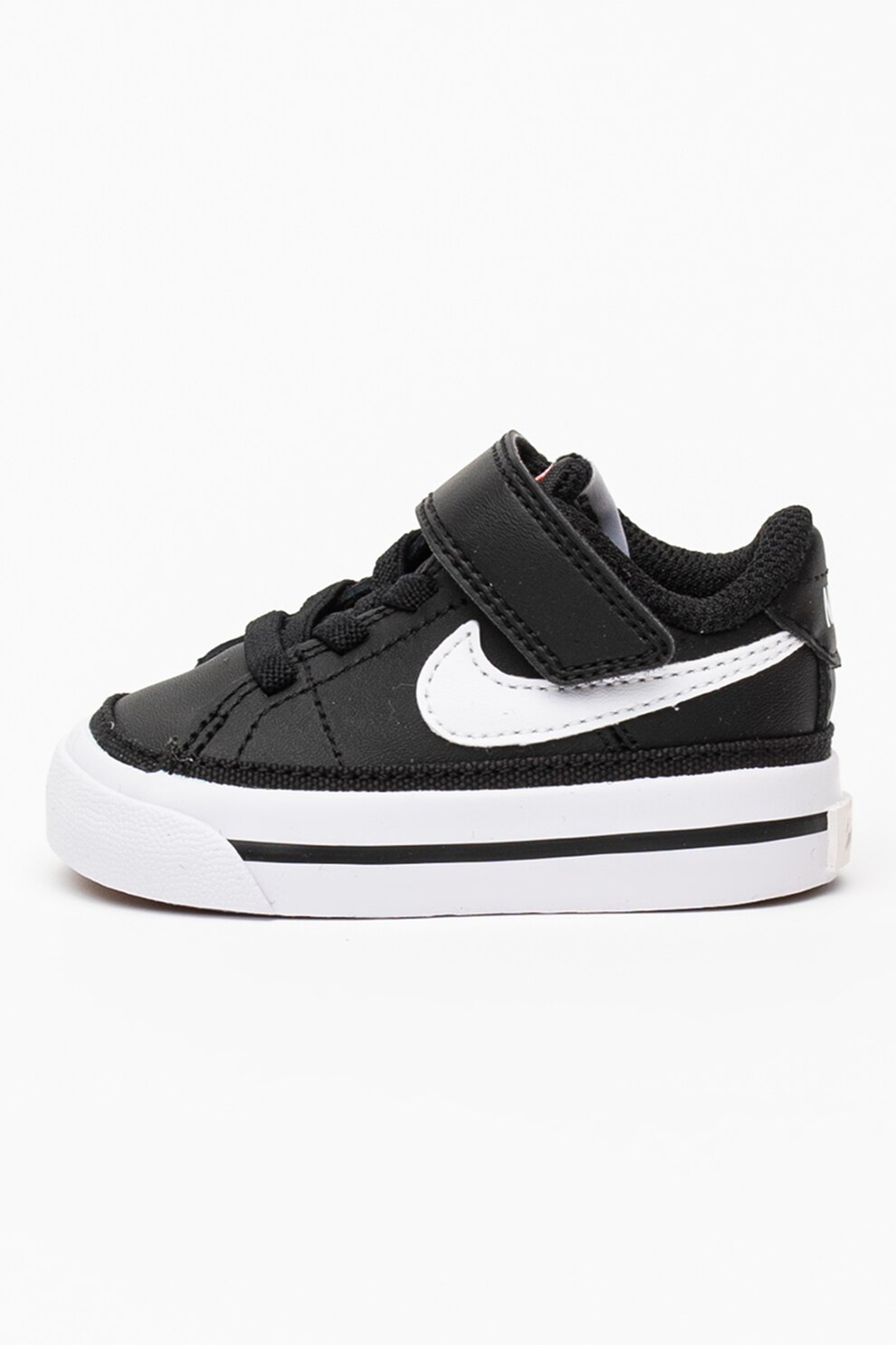 Nike, Pantofi sport de piele cu velcro Court Legacy, Negru/Alb