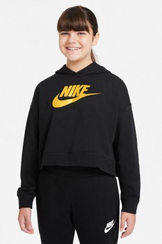 Nike, Hanorac crop cu imprimeu logo Sportswear Club, Negru/Galben Nike, Hanorac crop cu imprimeu logo Sportswear Club, Negru/Galben