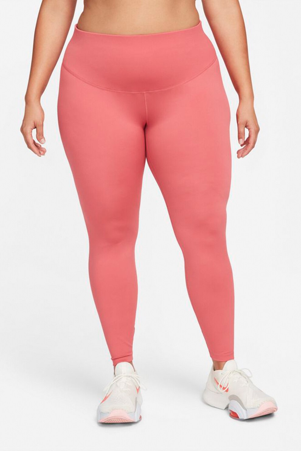 Nike, Colanti cu talie inalta si tehnologie Dri-Fit, pentru fitness One, Roz/Alb