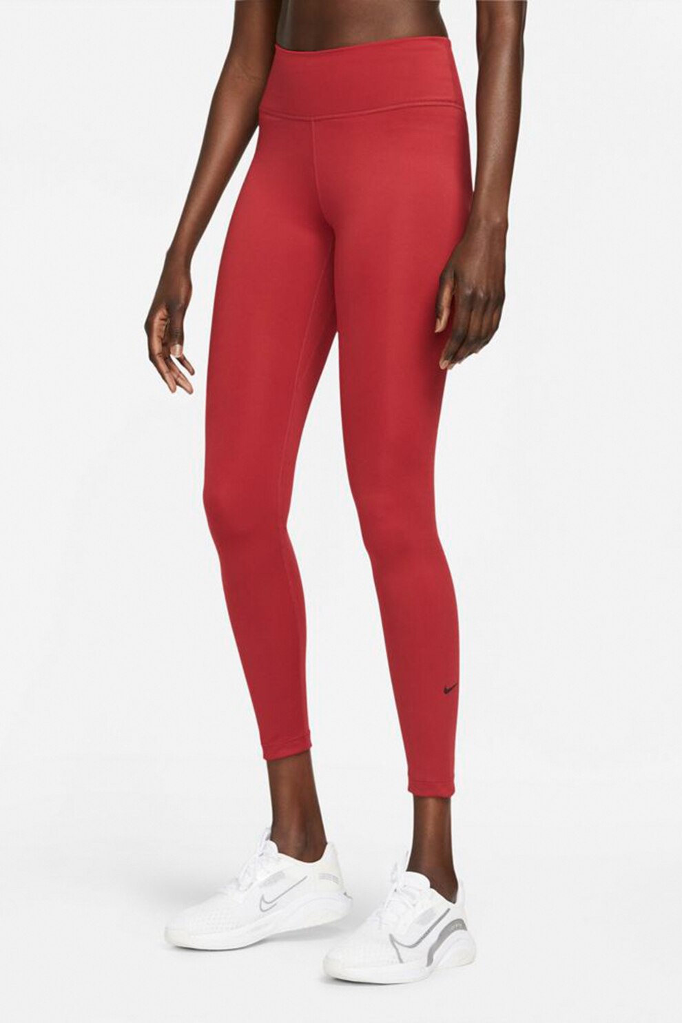 Nike, Colanti cu talie inalta si tehnologie Dri-Fit, pentru fitness One, Rosu/Negru