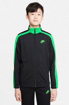 Nike, Trening cu fermoar si logo, Negru/Verde electric Nike, Trening cu fermoar si logo, Negru/Verde electric