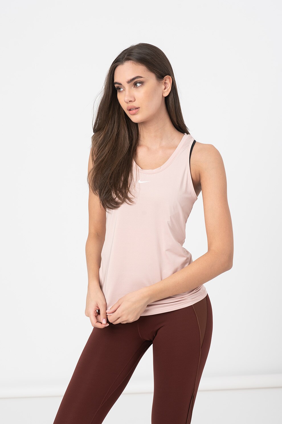 Nike, Top cu tehnologie Dri-Fit si logo, pentru antrenament One Luxe, Roz pastel