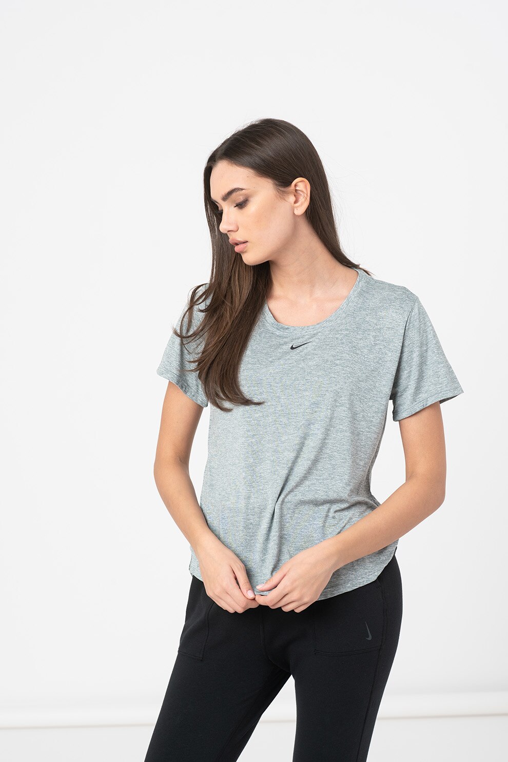 Nike, Tricou cu tehnologie Dri-Fit, pentru fitness One, Gri inchis melange