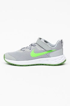 Nike, Pantofi sport cu velcro Revolution 6, Gri cenusa/Verde electric Nike, Pantofi sport cu velcro Revolution 6, Gri cenusa/Verde electric