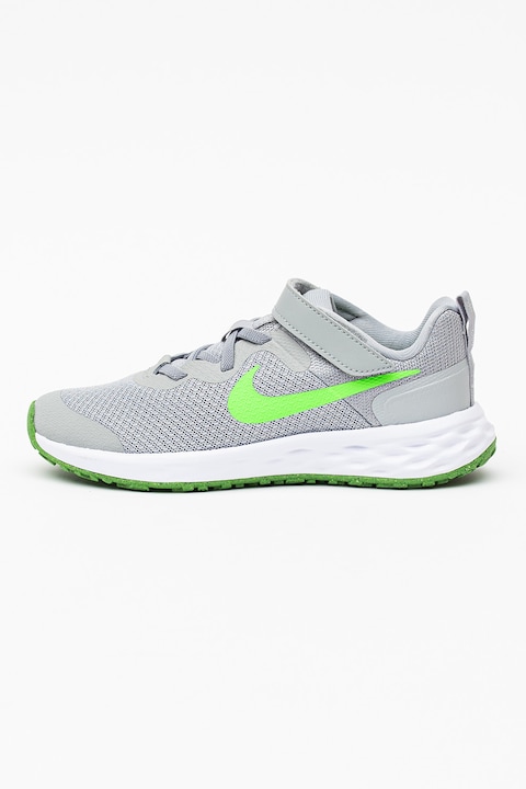 Nike, Мрежести спортни обувки Revolution 6 с велкро, Електриковозелен/Пепеляво сиво