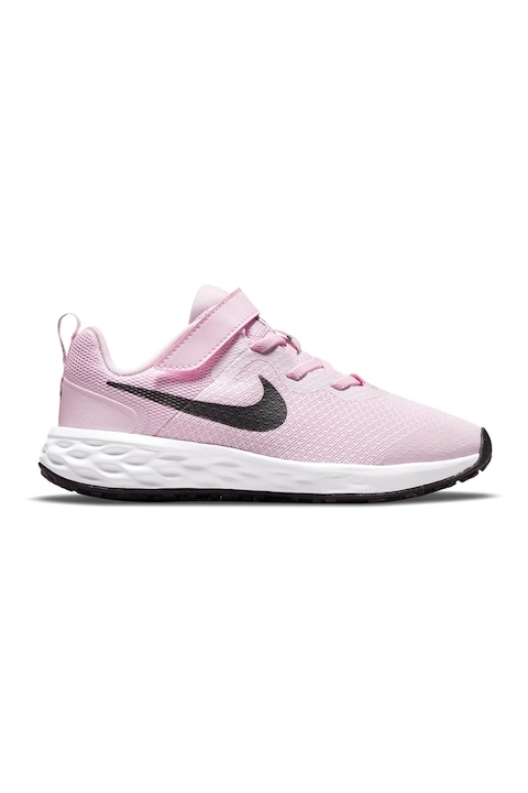 Nike, Мрежести спортни обувки Revolution 6 с велкро, Бледо розово/Черен