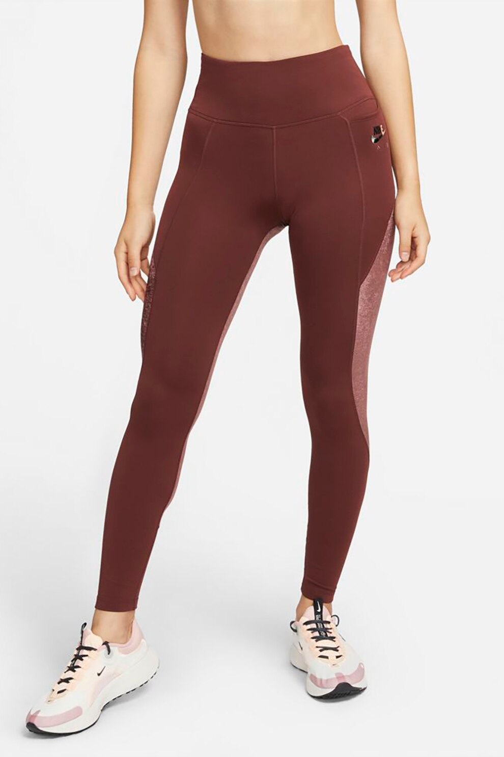 Nike, Colanti cu talie ajustabila si tehnologie Dri-Fit, pentru alergare, Coniac